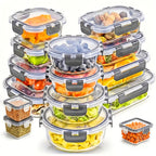 Juego de 24 recipientes de vidrio con tapas herméticas - frascos de almacenamiento de vidrio, ideales para cocinar, microondas y lavavajillas - perfectos para ensaladas, frutas, verduras, envases sellados, diseño inclinado (12 recipientes, 12 tapas)