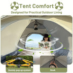 PAKICETUS Carpa de Apertura Rápida para Exteriores - 1-2/3-4 Personas, Carpa para Todas las Estaciones, Doble Puerta con Ventilación Mejorada, Ligera y Resistente al Viento en Gris/Amarillo, Ideal para Camping, Senderismo, Accesorios para Campistas, Carpa