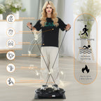 Placa vibratoria inteligente, ajuste de 120 velocidades, motor de 200W, 1 modo manual y 3 modos automáticos, botones de acceso rápido LCD, control remoto + altavoz de música, bandas de resistencia + esterilla de yoga, plataforma de fitness para el hogar p