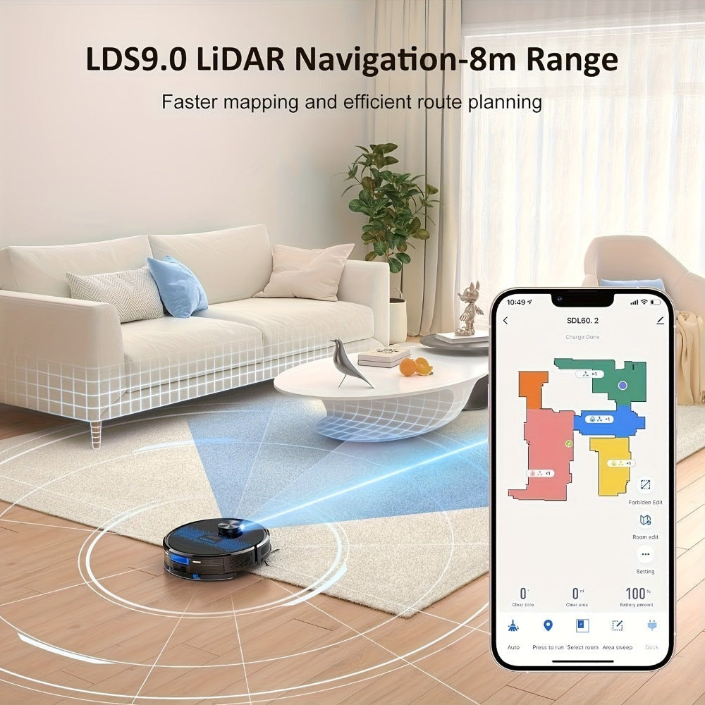 Lubluelu SL60D Robot aspirador y fregona: 5000 Pa de succión, navegación precisa, 5 mapas de piso, 10 zonas de exclusión, recarga automática, limpieza inteligente, control por aplicación inteligente para alfombras, pelo de mascotas, pisos duros