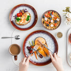 Juego de vajilla de gres de 16 piezas estilo moderno para 4 personas - Platos, cuencos y vajilla con esmalte cocido en horno, platos y cuencos redondos para comidas diarias, entretenimiento festivo, montaje de mesa elegante o uso comercial