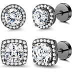 Aretes de Botón Hipoaalergénicos de Oro Chapado 14K, Redondos y Cuadrados, para Hombres y Mujeres, con Gran Zirconia Cúbica Sintética, Aretes Planos para Hombres