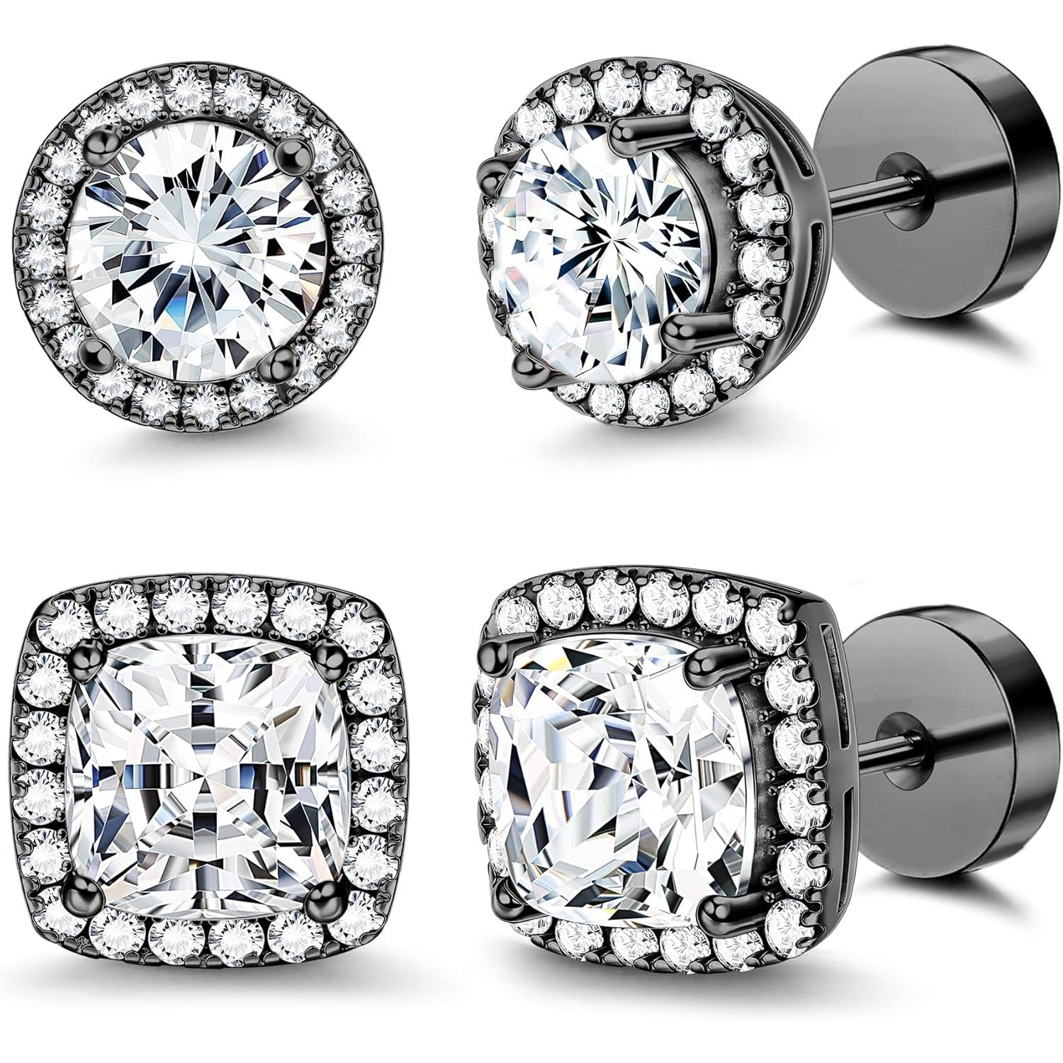 Aretes de Botón Hipoaalergénicos de Oro Chapado 14K, Redondos y Cuadrados, para Hombres y Mujeres, con Gran Zirconia Cúbica Sintética, Aretes Planos para Hombres
