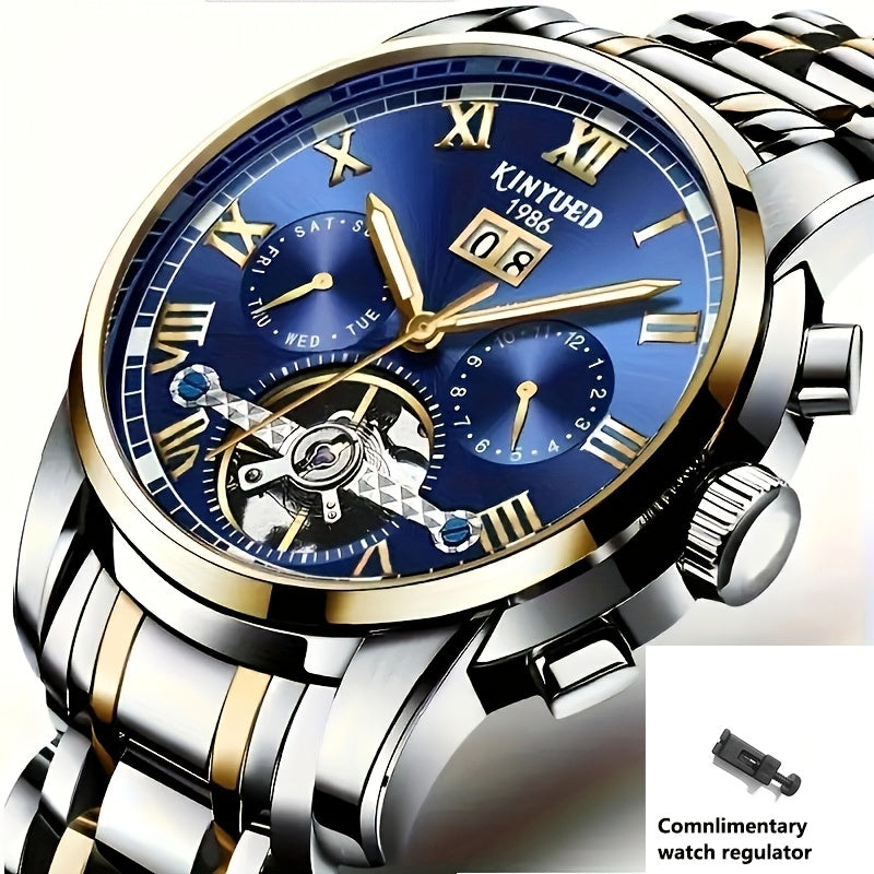 Reloj Mecánico Multifuncional para Hombres, Reloj Deportivo de Moda para Hombres con Carga Automática, Reloj con Parte Posterior Abierta, Regalos de Vacaciones, Sin Batería