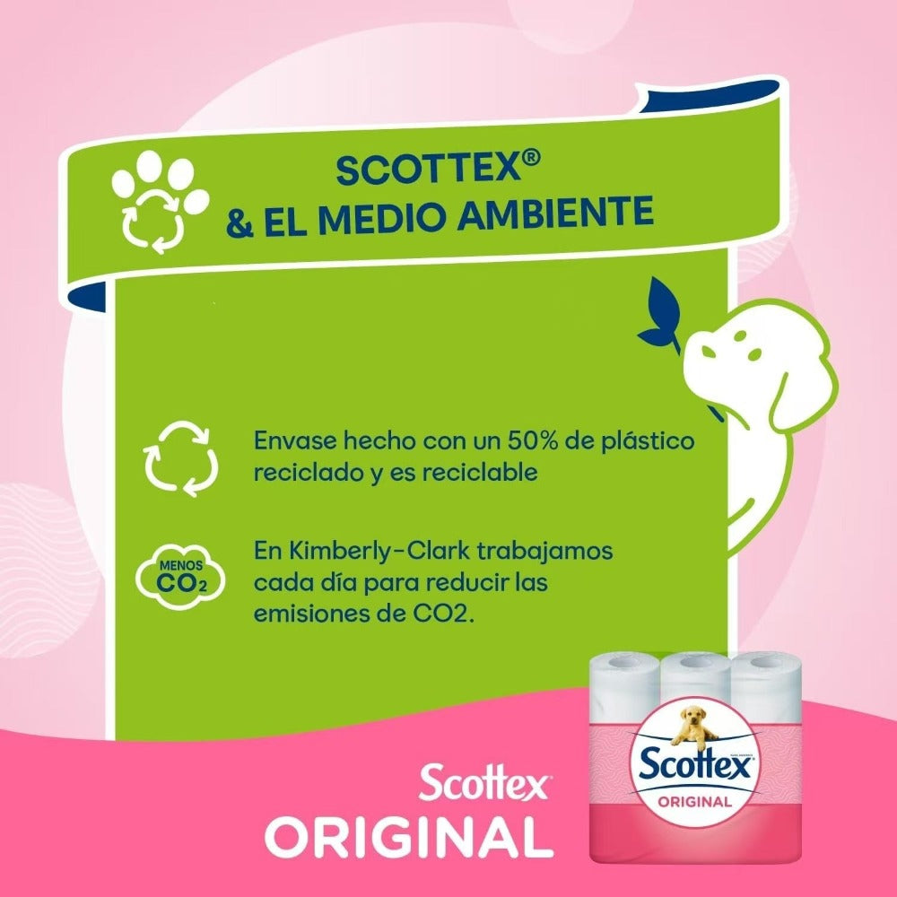 Scottex Papel Higiénico, Rollos De Dos Capas Que Proporcionan El Equilibrio Correcto De Suavidad Y Resistencia