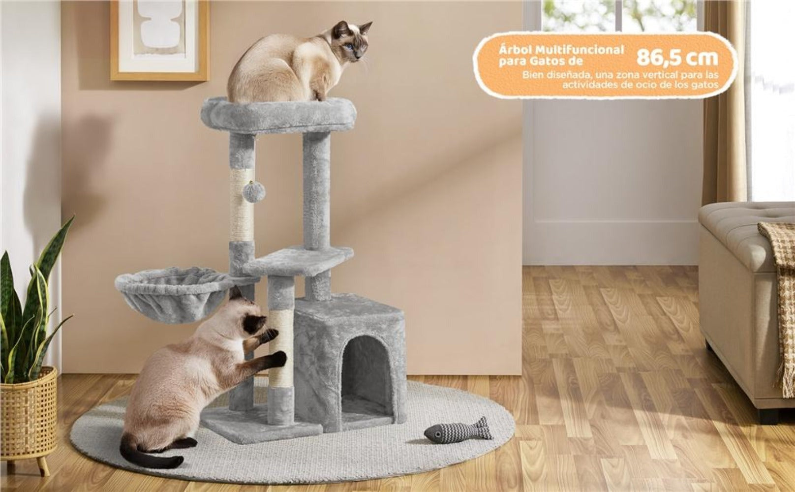 Costoffs Árbol de Gato con Plataforma de Altura de 87 Cm Árbol de Escalada con Cueva Cesta Postes de Sisal