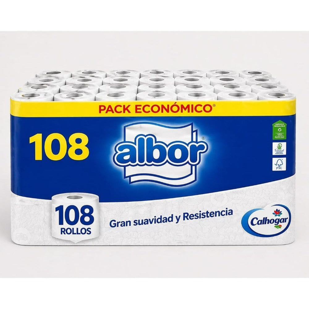 Colhogar albor , Ahorro XXL 108 Rollos Papel Higiénico WC - Olvídate de Comprar por Meses