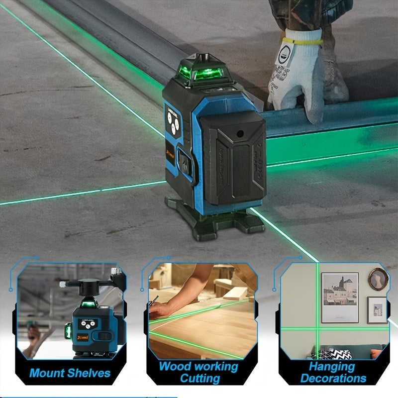 Nivel láser | Nivel Láser de 16 Líneas Jemi Tool 360 Autonivelante, Tamaño de Bolsillo 4X360 Línea Cruzada Verde, Herramienta de Nivel Láser para