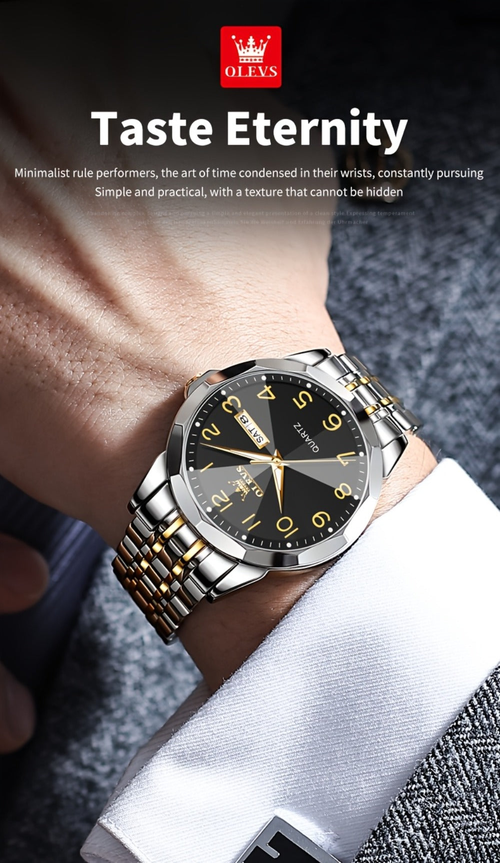 Reloj Luminoso OLEVS para Hombres con Fecha - Reloj de Vestir Analógico/Digital, Manecillas Luminosas e Indicador de Fecha, Reloj de Acero Inoxidable Minimalista para Negocios y Atuendos Informales - Esfera Azul/Negra/Blanca, Regalo Ideal de Navidad para