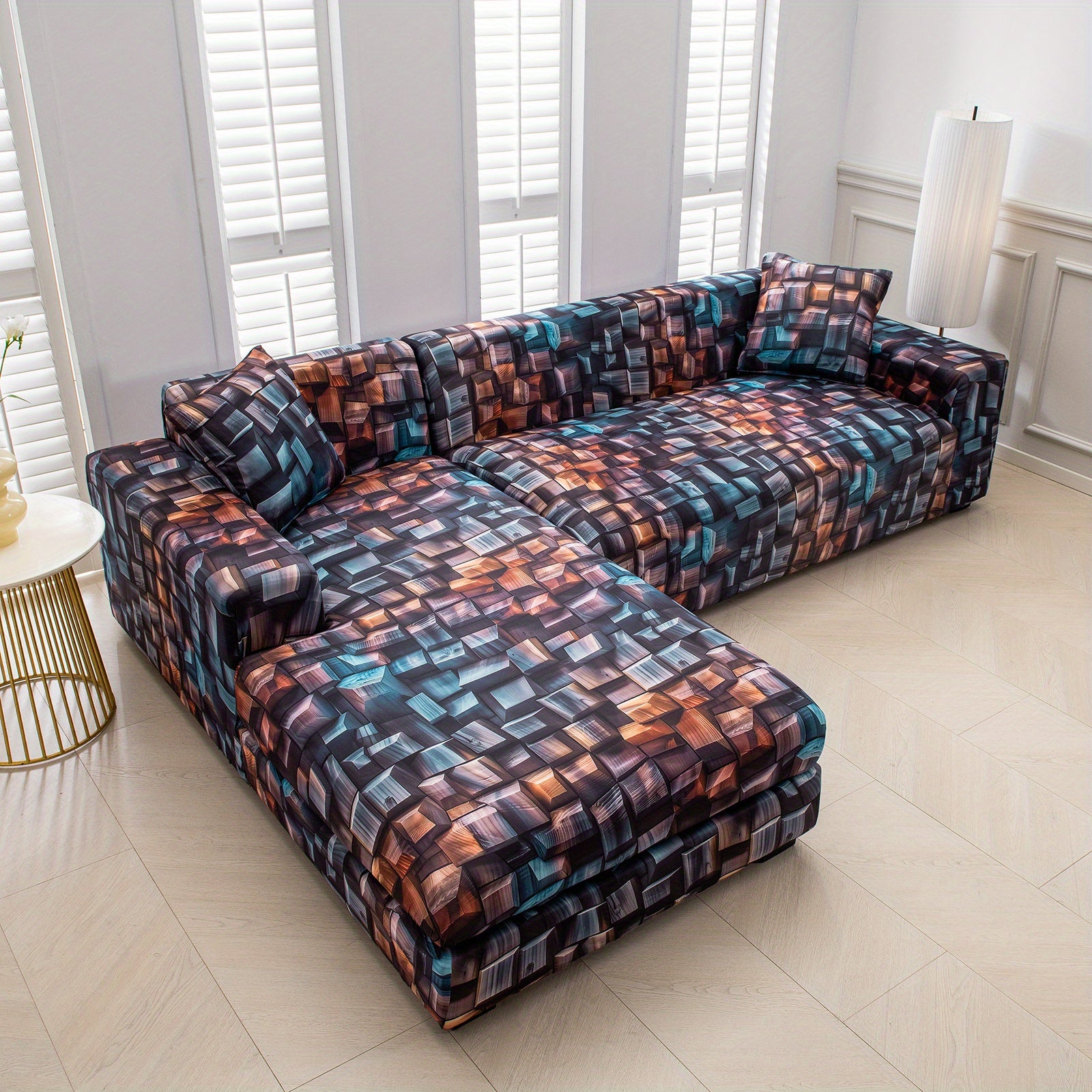 Funda para sofá en forma de L con impresión 5D para 3+3 plazas con 2 fundas de almohada - Tejido suave como la leche, fundas protectoras duraderas y elegantes para sala de estar, perfectas para sofás seccionales
