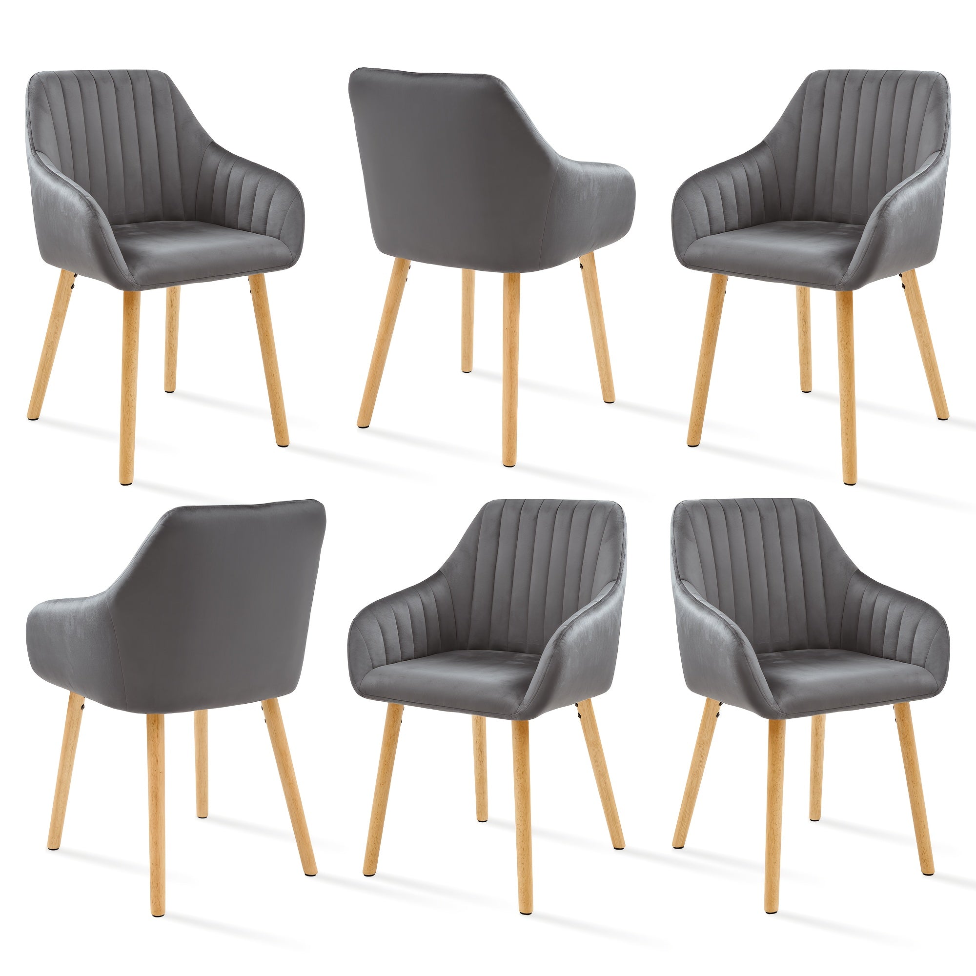 Juego de 2/4/6 sillas de comedor minimalistas con cómodo respaldo, reposabrazos y patas de madera