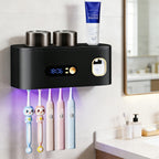 Portacepillos de dientes inteligente de pared automático y dispensador de pasta de dientes con UVC, una operación, panel de visualización, apto para baño, sistema de secado higiénico, ahorra espacio para baños pequeños, exprimidor automático de pasta de d