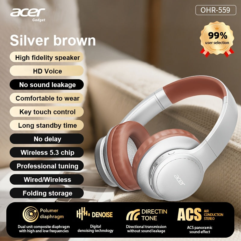 Auriculares Bluetooth | [Producto Oficial Acer] Auriculares Over-Ear Acer OHR559 OWS con Sonido Envolvente ACS, Bajos Potentes, Batería de Larga