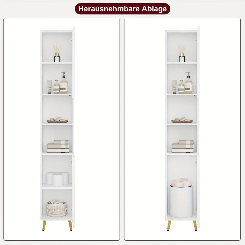 1pc Armario Alto para Baño, Armario de Baño de 2 Puertas, 2 Compartimentos Abiertos, Muebles de Baño con Estantes Ajustables, Armario de Almacenamiento para Baño, Blanco, 30 x 180 x 28cm