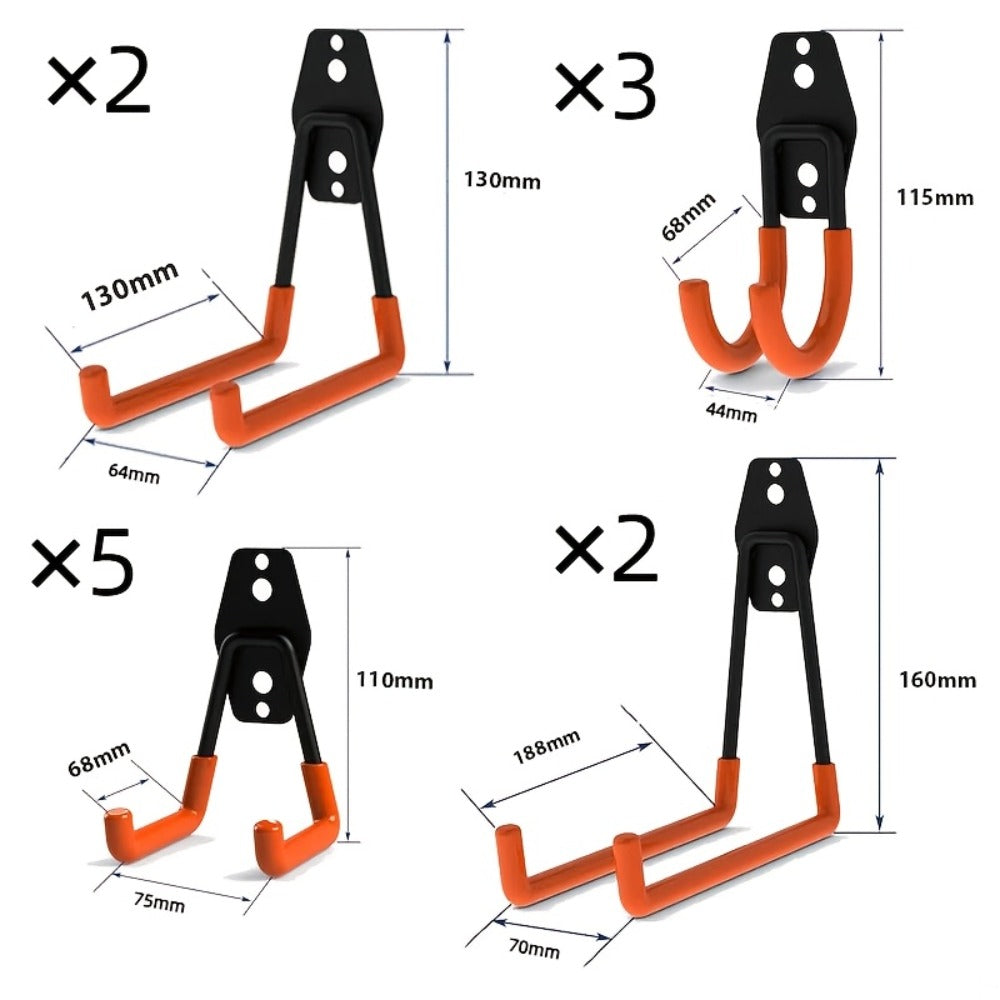 Set de ganchos de garaje para pared 12 piezas | Herramientas, escaleras y bicicletas