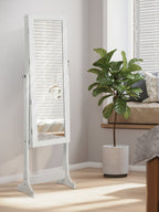 SONGMICS Espejo Joyero 41x151x36.5cm, Armario Joyero, con LED, Armario de Pie con Espejo para Joyas, de Madera, Cerradura, Iluminacin