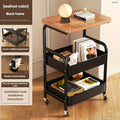 Un estante de almacenamiento con ruedas, estante superior de madera maciza, carrito de cocina, hecho de acero al carbono, resistente y duradero, para almacenar estantes de cocina, con un diseño vertical en capas, adecuado para el almacenamiento en dormito