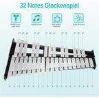 Xilófono de Glockenspiel de 32 notas con soporte ajustable, kit de instrumento de percusión profesional de aluminio con baquetas y estuche de transporte, ideal para principiantes, presentaciones de bandas