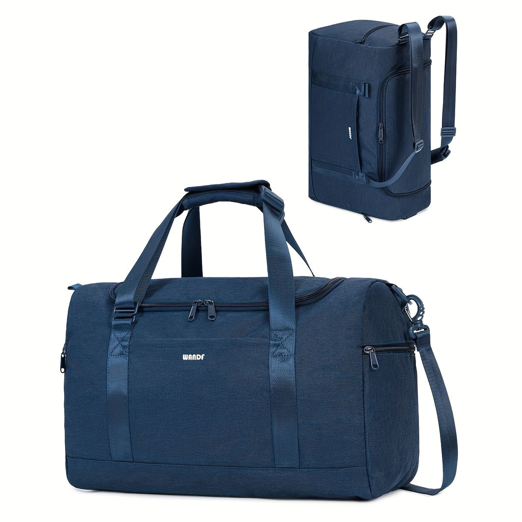 Bolso de mano de 32L aprobado para avión, para debajo del asiento, 45X36X20, equipaje de mano con compartimentos desmontables para artículos de tocador y zapatos, Weekender para hombres y mujeres (Opciones de color triple: Negro | Azul Marino | Rosa Champ