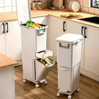 Cubo de Basura Estrecho de 3 Capas con Tapa - Delgado, Gran Capacidad, Doble Compartimento para Separación Seca y Húmeda con Ruedas y Asas para Fácil Movimiento, Perfecto para Separación de Residuos de Cocina, Operado con Pedal, Espacio de Cocina, Uso Dom