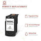 Paquete de 560 561 XL Cartuchos para Canon 560XL 561XL PG-560XL CL-561XL PG560XL CL561XL Cartuchos de Impresora para Pixma TS5350 TS5351 TS7450 TS7451 TS5352 TS5353 (Negro)