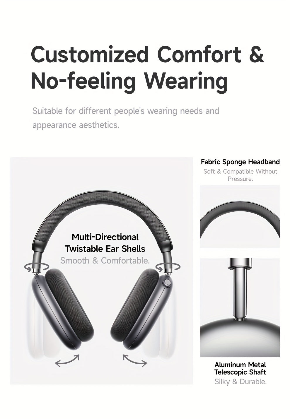 Auriculares Bluetooth | Auriculares híbridos con cancelación activa de ruido Picun con múltiples modos, auriculares inalámbricos supraaurales