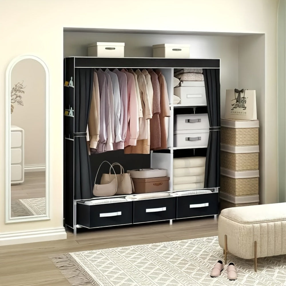 Armario portátil simple, diseño de gran capacidad, armario de almacenamiento multicapa, almacenamiento de ropa, armario portátil, diseño plegable, organizador de ropa con 6 armarios de almacenamiento y 2 zonas para colgar, plegable, apto para dormitorio,