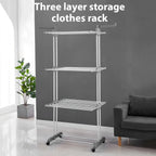 Torre secadora de ropa plegable, torre de metal resistente para lavandería con ruedas, 3 niveles de metal con 6 alas plegables y 2 paneles giratorios, diseño que ahorra espacio, construcción robusta, apta para uso en exteriores e interiores, tendederos