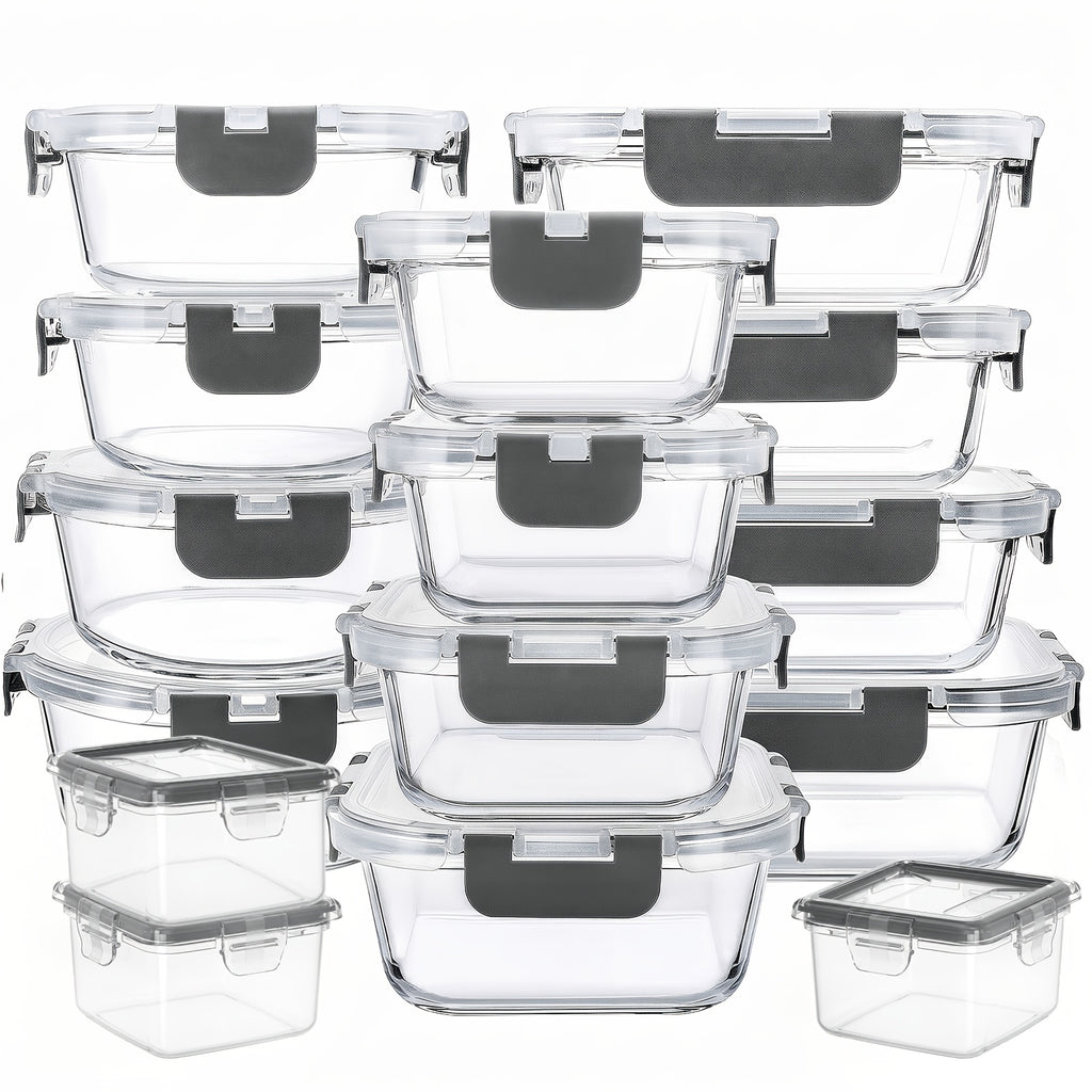 Juego de 12 recipientes de vidrio para almacenar alimentos con tapas herméticas a presión - Contenedores rectangulares aptos para microondas y lavavajillas, diseño apilable que ahorra espacio para almacenar alimentos frescos, preparación de comidas, sobra