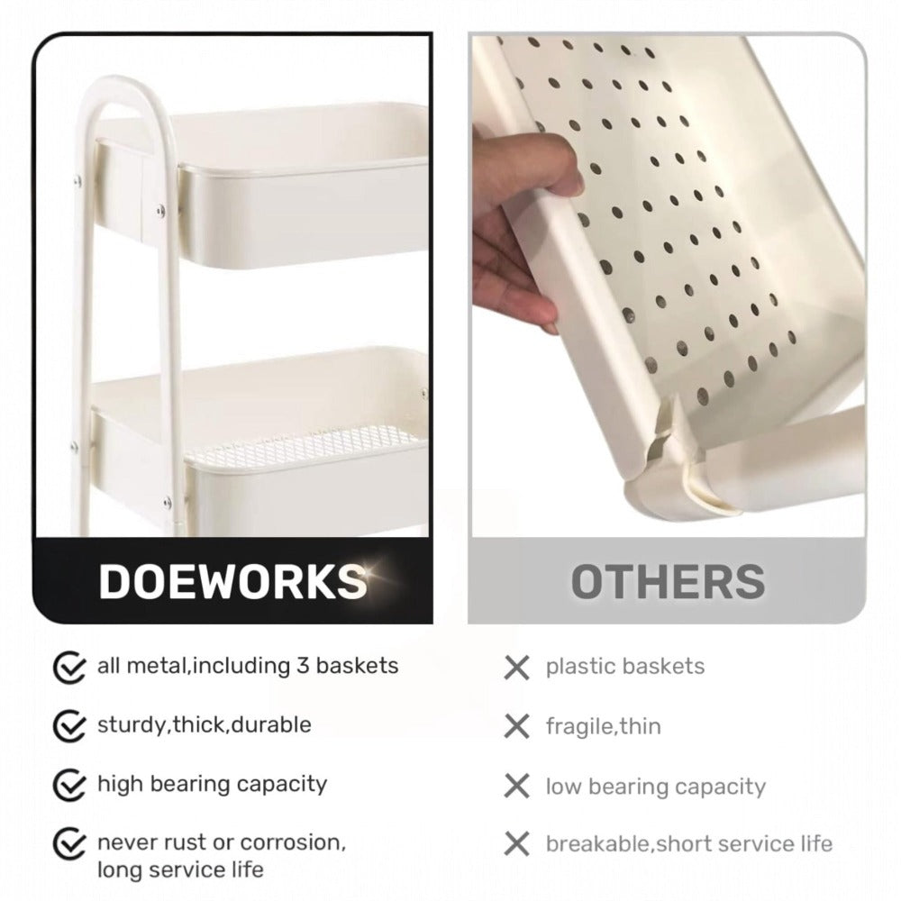 Estantera Metlica Modular de Almacenaje: Organizacin Verstil para Espacios Amplios y Compactos - Acero Galvanizado + 4 Baldas MDF, 70 x 39 x 29cm - 100Kg por Balda Estanteria cesta cesto de Fruta o Multiuso de 3 pisos ( fruta-001)