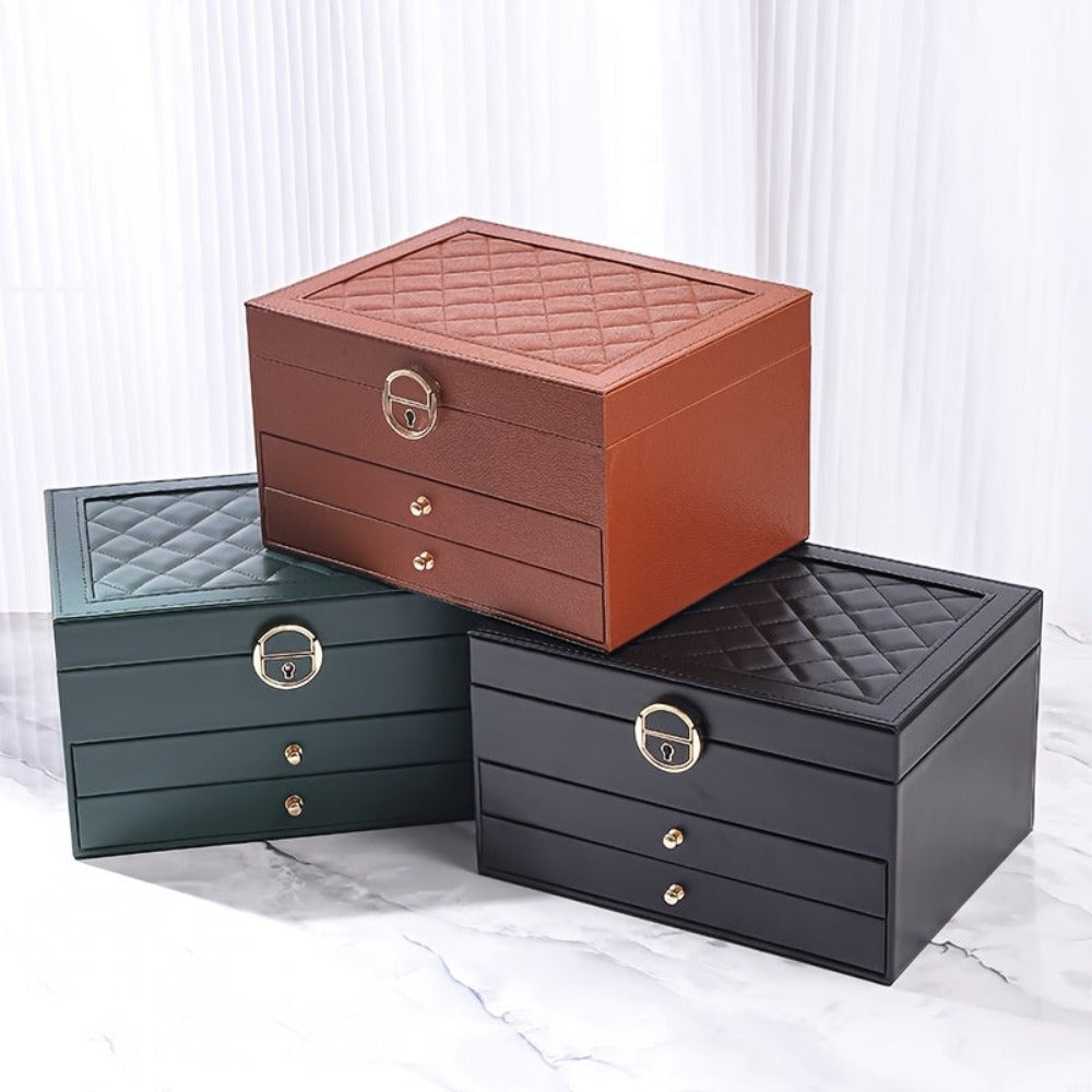 Joyero de tres capas de terciopelo y piel sintética, compacto y portátil para guardar aretes, anillos, collares y otros suministros para hacer joyas