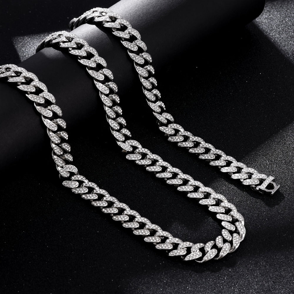 Juego de Joyería de Plata 925 con Cadena Cubana Incrustada con Zirconia 5A, Cadena Gruesa de Moda Hip-hop Casual, Ambiente de Lujo Generoso, Decoración para Fiestas y Banquetes, Hipoalergénico, El Mejor Regalo para Él, Empaque en Caja de Regalo Exquisita