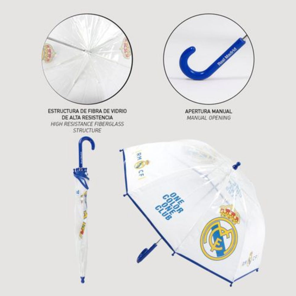 Paraguas Infantil Real Madrid para Niños – Diseño Resistente y Seguro con Diseño Oficial del Real Madrid – Paraguas Colorido para Colegio y Protección en Días de Lluvia