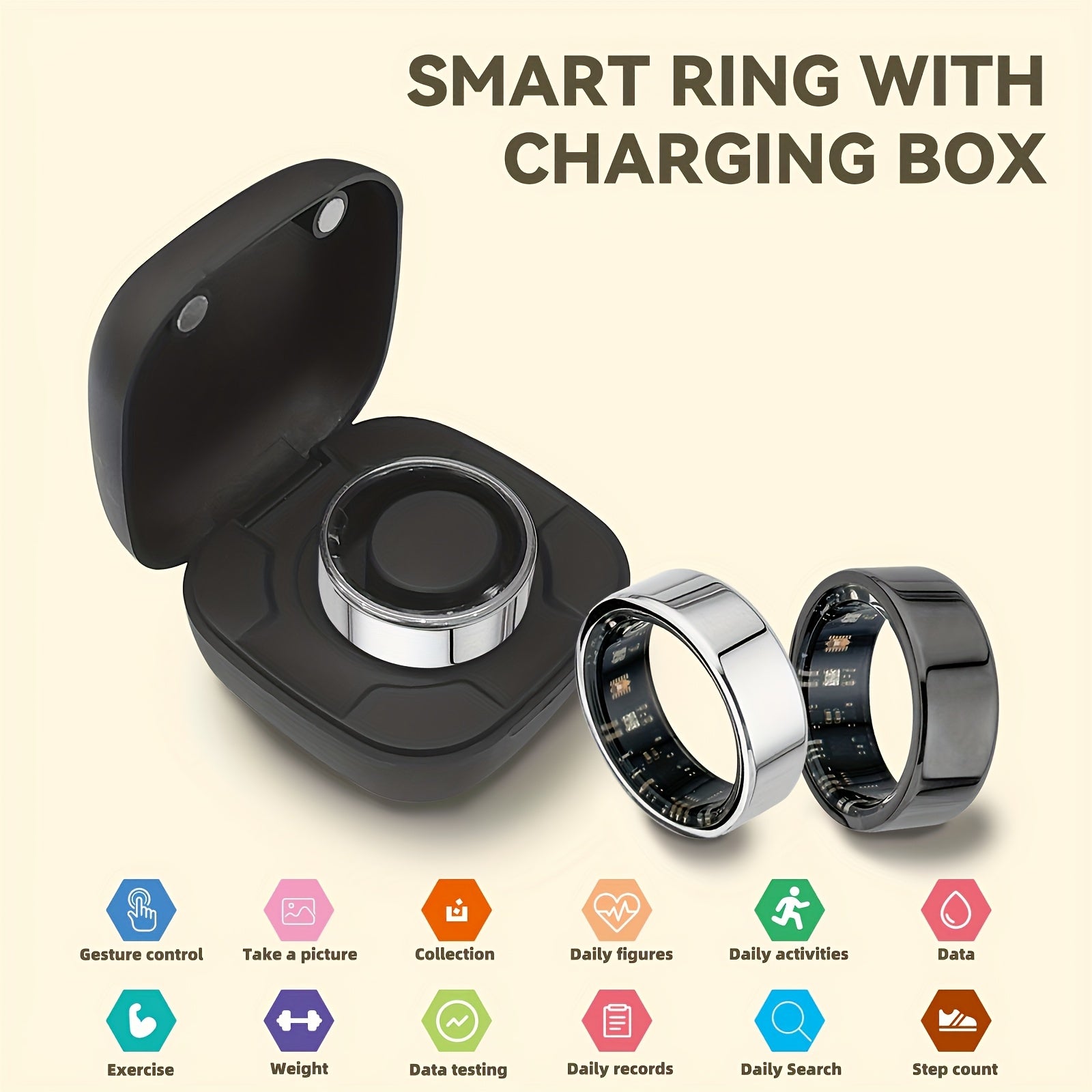 [dukou] Nuevo Anillo Inteligente con Compartimento de Carga, Fitness, Pasos, Distancia, Calorías, Sueño, Ejercicio, Compatible con iPhone y Android, Carga USB, Regalo Ideal para San Valentín/Año Nuevo