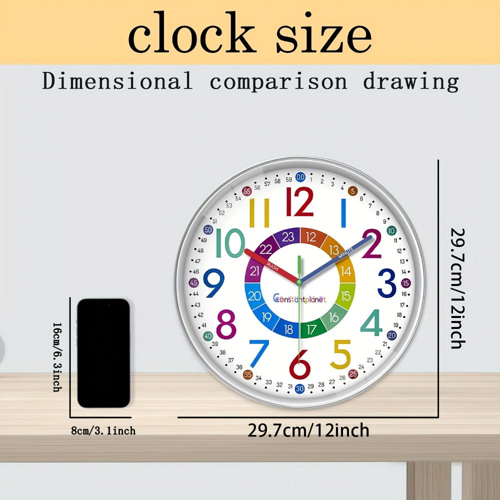 Reloj de pared digital colorido de 12 pulgadas para enseñanza, reloj de plástico silencioso con mecanismo silencioso, presenta múltiples zonas de color para fácil visibilidad, perfecto para salas de estar, dormitorios, aulas y decoración del hogar escolar