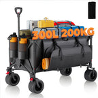 Carro plegable todoterreno de alta resistencia de 300L, carro profesional con certificación GS, ruedas de PU de 17cm con frenos, lona duradera gris oscuro Jet Black, plegable para sitios de construcción/camping, carro profesional