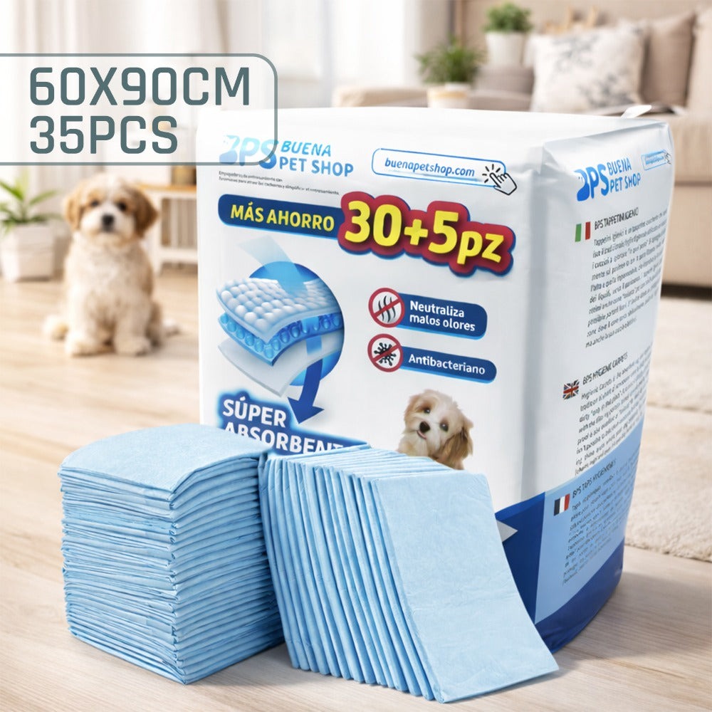Empapadores para mascotas, almohadillas absorbentes desechables para perros y gatos, extra gruesas, anti fugas, control de olores, tapetes de entrenamiento interior, 60x60cm 35PCS 60x90cm 35PCS