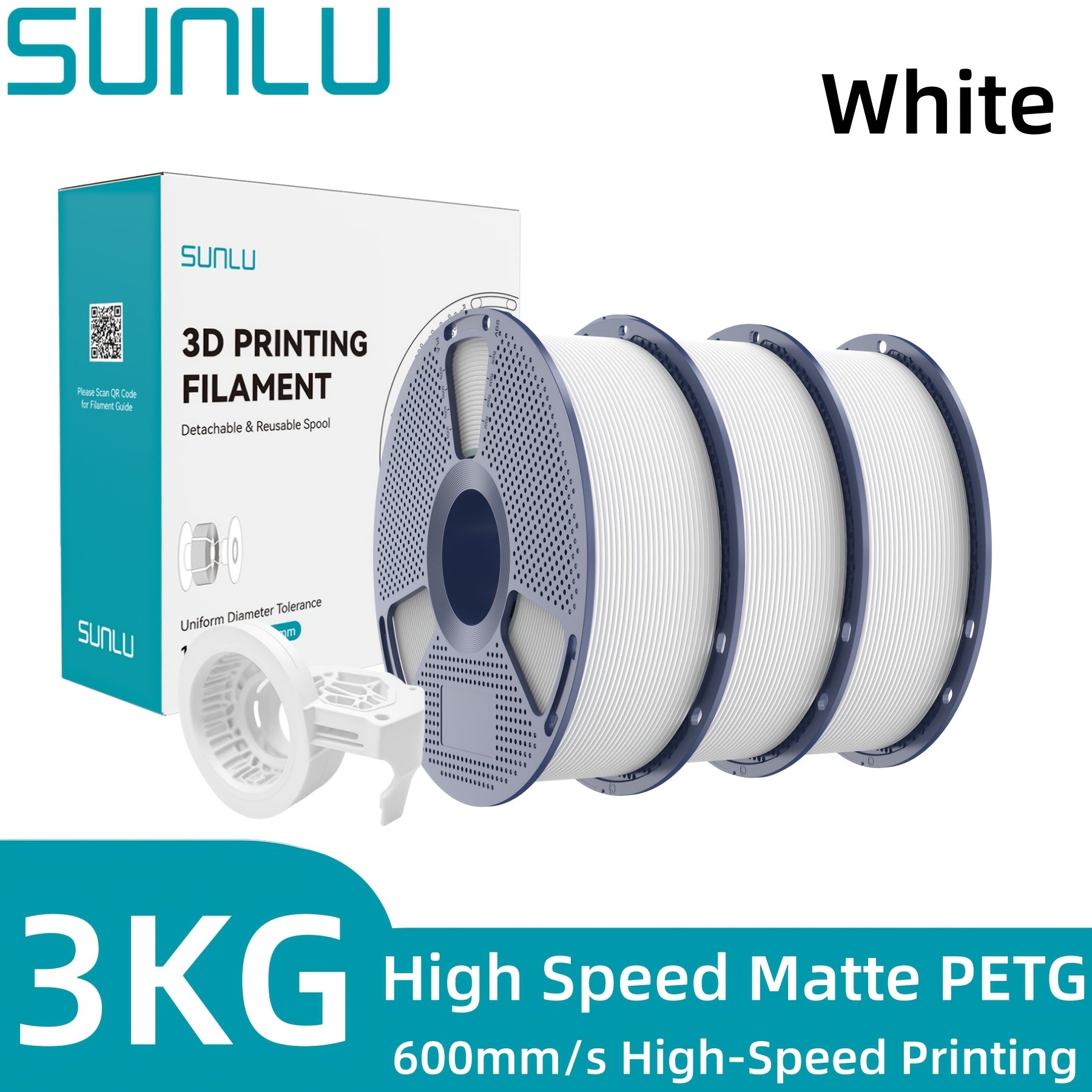 SUNLU Filamento PETG de Alta Velocidad, Filamento PETG para Impresión 3D, Menos Desprendimientos, Buena Adhesión de Capas, Alta Resistencia a la Tracción, Soporte para Impresión de Alta Velocidad de 50-600 mm/s, 3kg (6.6lbs)