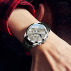 OLEVS Reloj para Hombre Clásico Cronógrafo Cuero Marrón Caja Dorada Analógico Cuarzo Moda Negocios Vestir Cara Grande Reloj de Hombre Día Fecha Luminoso Casual Reloj de Pulsera Masculino Regalos Románticos Relojes De Hombre Azul/Negro/Blanco/Marrón Esfera