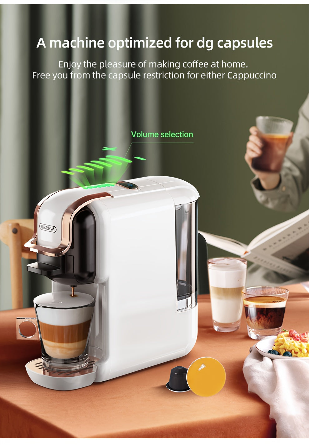 Cafeteras de cápsulas | Cafetera HiBREW 5 en 1 para cápsulas múltiples, café caliente/frío, DG Cappuccino Nes, para cápsulas pequeñas ESE Pod y