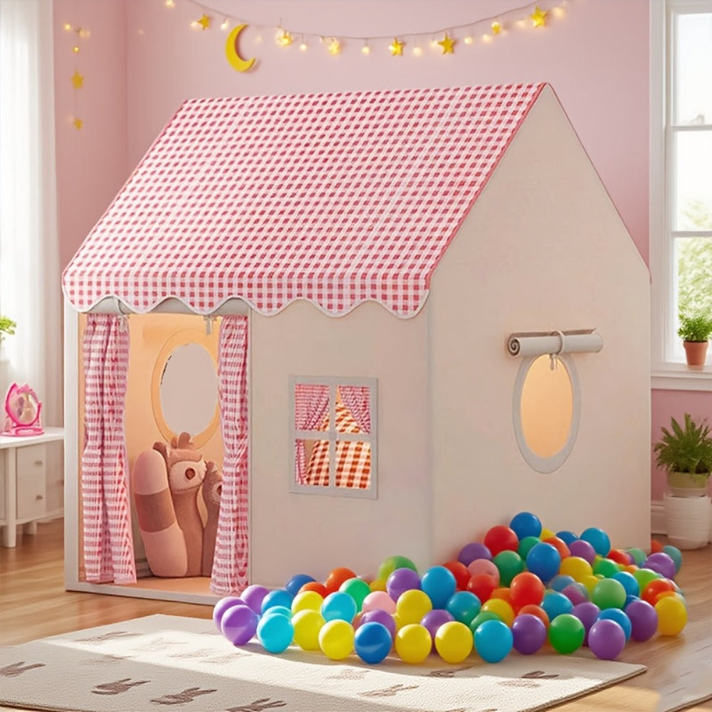 Tienda de campaña estilo casa a cuadros rosa y blanco - Casa de juegos extra grande para interiores y exteriores para niños | Se pliega para un fácil almacenamiento | Casa a cuadros rosa grande | Regalo perfecto para vacaciones y cumpleaños para niños y n
