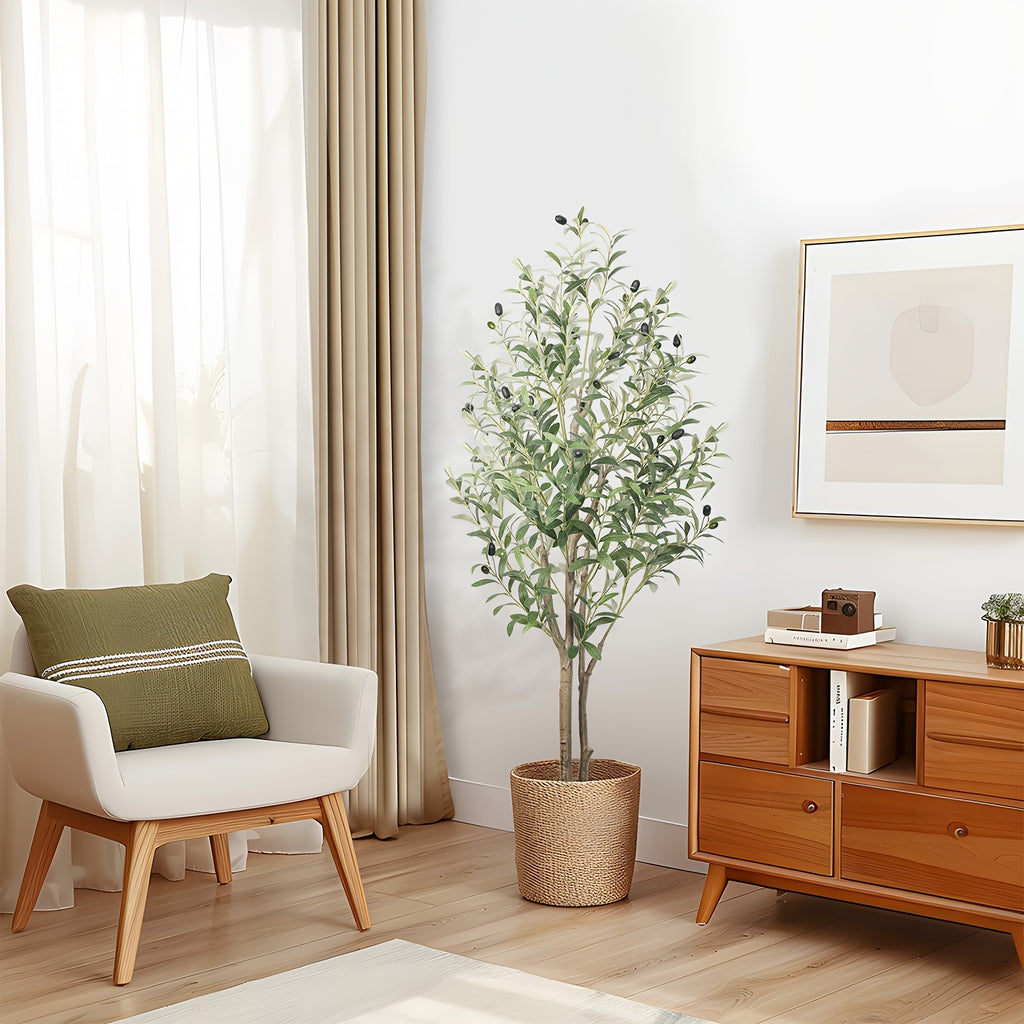 Árboles de olivo artificiales de 120/150/180/210 cm - Plantas de seda sintética con troncos de madera natural y frutos realistas, ideales para hogares, oficinas y salas de estar
