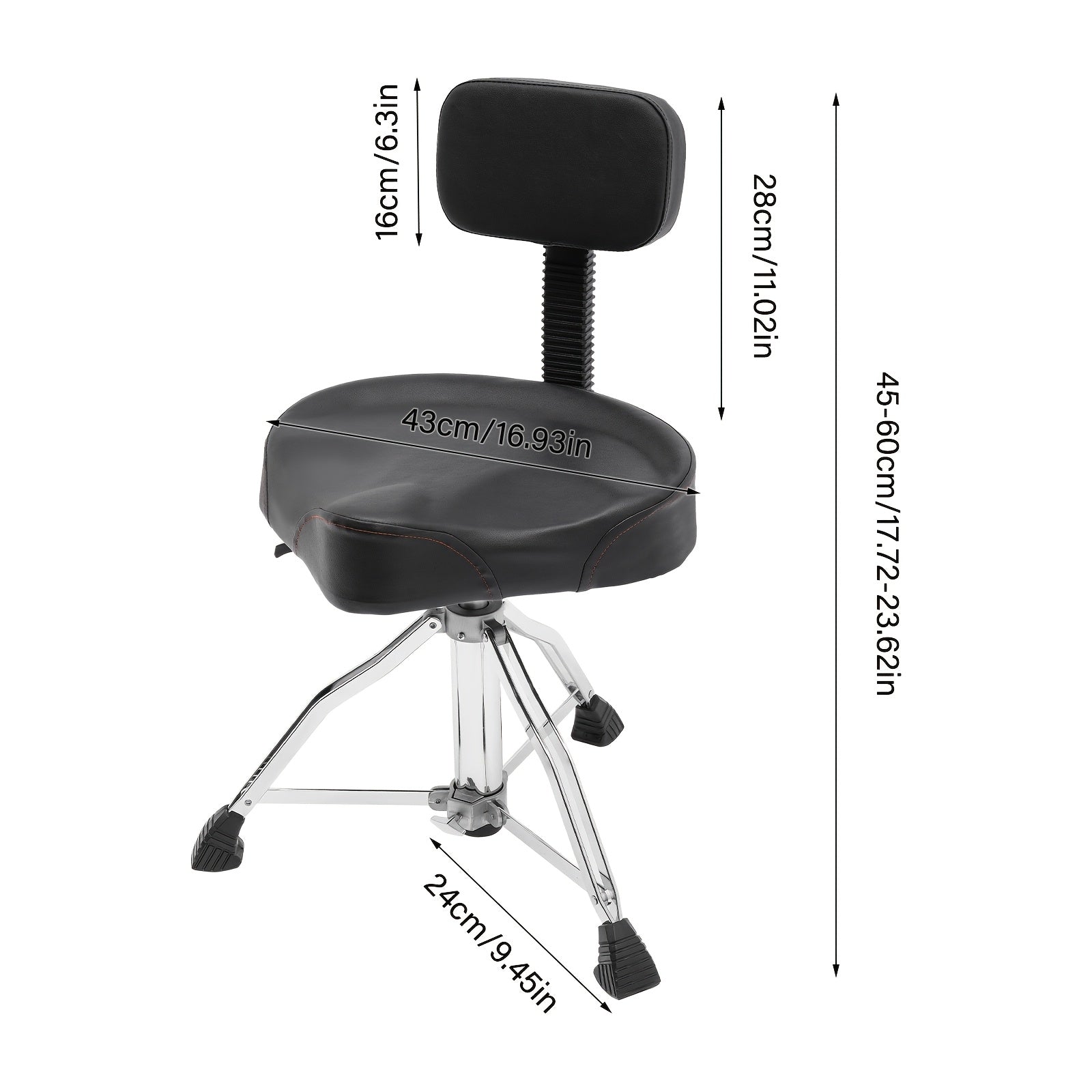 Silla de batería con respaldo, ajustable en altura, silla de batería neumática, giratoria 360°, para oficinas, salas de piano, salas de estudio, estudios de arte, conciertos.