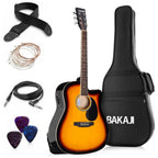 BAKAJI Guitarra Acústica Eléctrica de 41 Pulgadas con Estuche, Kit de Reemplazo de Cuerdas, Púas, Cable de Amplificador y Correa, Guitarra Folk Cutaway para Adultos y Principiantes