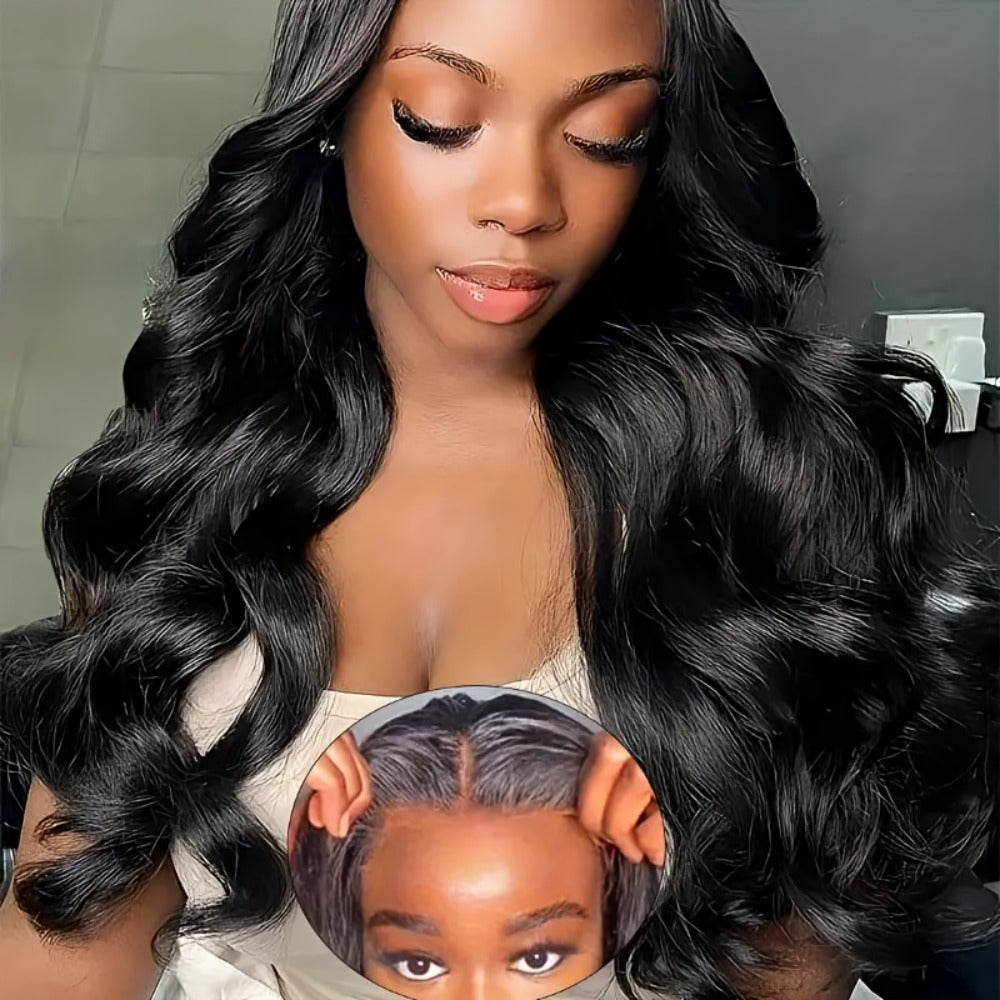 Pelucas de cabello humano con densidad del 250%, diseñadas para ser fáciles de usar sin pegamento. Estas pelucas predepiladas y precortadas con cierre de encaje HD 5X5 son perfectas para principiantes, con estilos de onda corporal que se pueden poner en 3