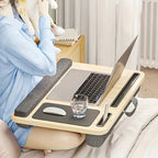 Escritorio de oficina multiusos con reposabrazos, alfombrilla para ratón, ranuras para tablet y teléfono, asa portátil, escritorio acolchado para laptop, estructura de madera duradera, adecuado para usar en la cama, almacenamiento en el hogar y la oficina