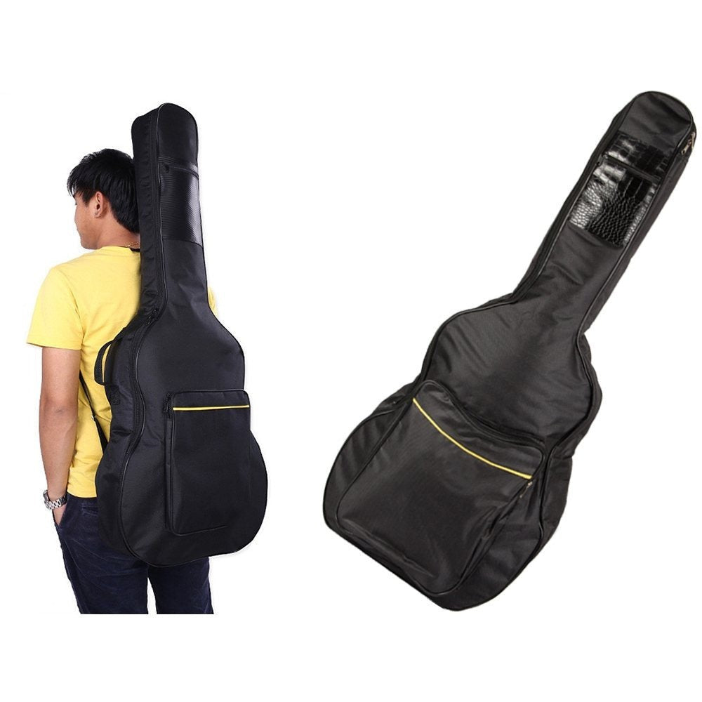 Funda Clásica para Guitarra Acústica, Estuche Rígido Negro con Bolsillos, Correas Ajustables y Asa para Transporte, Material Sólido Grueso Protector Resistente a las Condiciones Climáticas, Estuche con Bolsillo Adicional para Partituras A4 y Bolsillo para