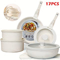 Juego de Cocina de 17 Piezas, Juego de Ollas y Sartenes Antiadherentes, Juego de Utensilios de Cocina con Sartén Profunda, Bandeja para Hornear y Otros Utensilios de Cocción, No Tóxico, Apto para Horno y Lavavajillas