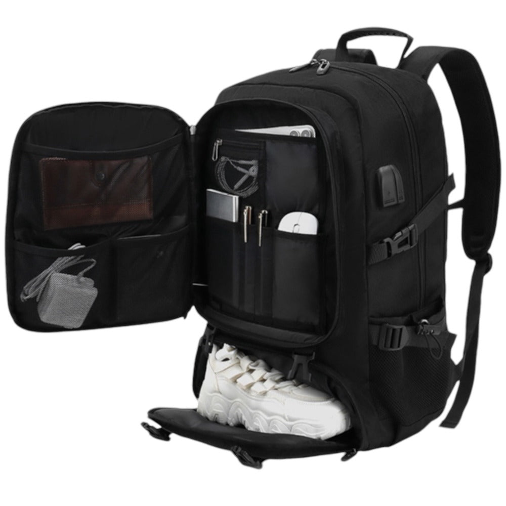 Mochila de Viaje para Cabina de Avion 45x30x20 para Vuelo Barato Equipaje de Mano y Espaciosa con Compartimento para Zapatos y Mochila Antirrobo Multifuncional para Viajes 2210.