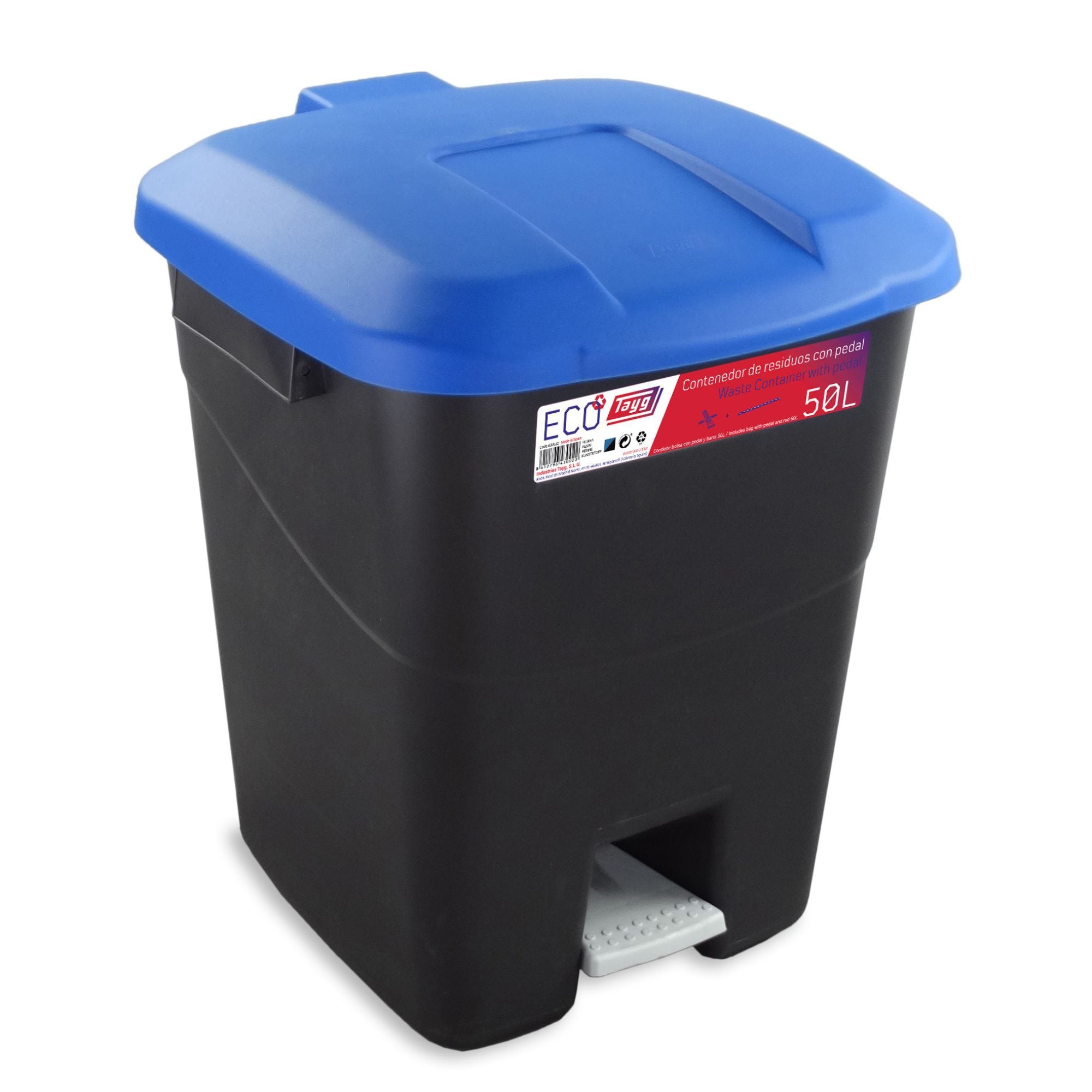Tayg Cubo de Basura Con Pedal 50 L, Varios Colores – Cubo de Basura Resistente, Facil Limpieza, Capacidad Amplia, Uso de Contenedor para Basura Cocina o Exteriores. 400 x 430 x 509 mm.